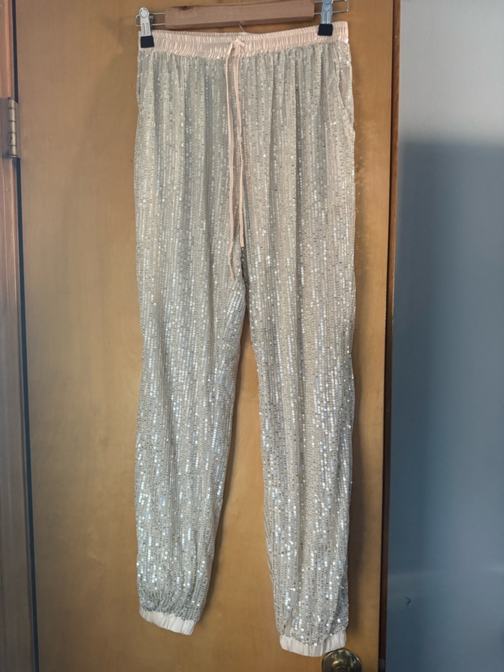 Main Strip Champagne Sequin Jogger Pants